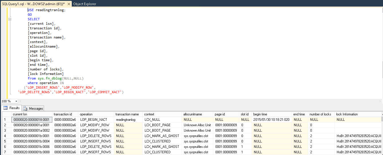 SQL captured transaction log explore