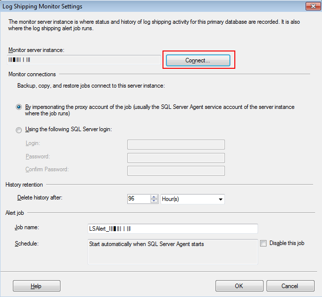 log shipping monitor setting