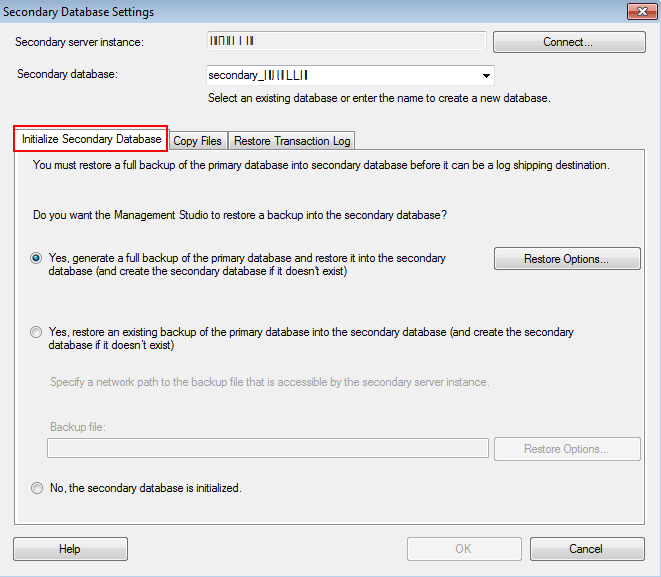 Initialize Secondary Database 