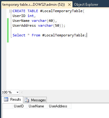 Creating Temporary Tables In Sql Server