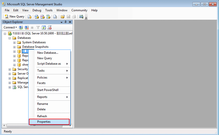 sql server database properties