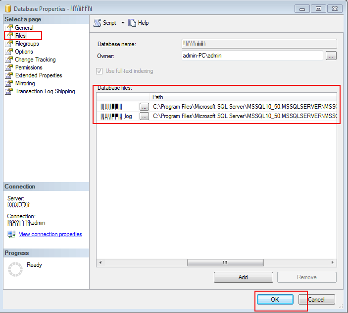 database file path 