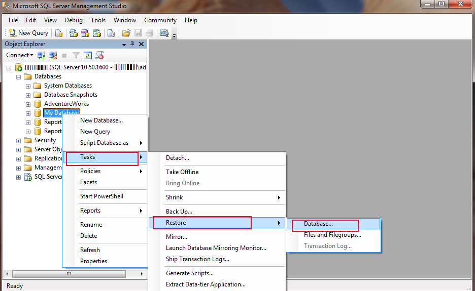 วิธี Restore Database ข้อมูลที่สำรองไว้ใน Microsoft SQL Server