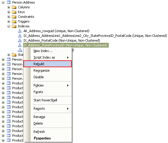 enable index using ssms