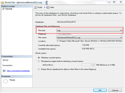 change File Type to clear sql server transaction log