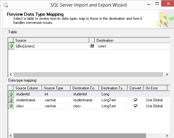 Review Data Mapping window