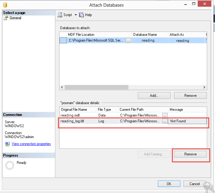 Attach Database Window