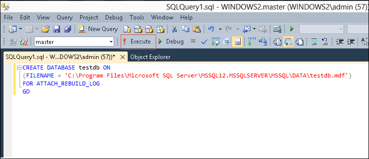 Attach MDF Without LDF File T-SQL