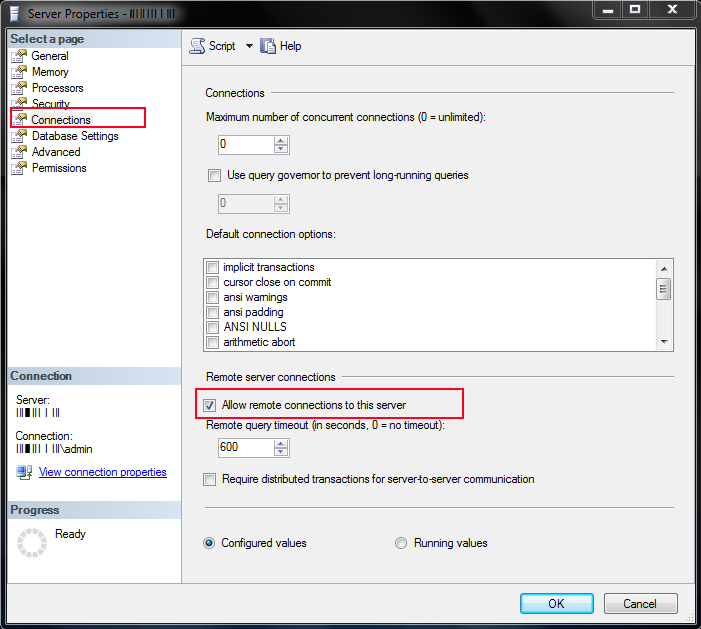 allow remote connections sql server management studio 17