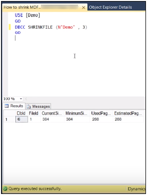 Command to Shrink MDF File