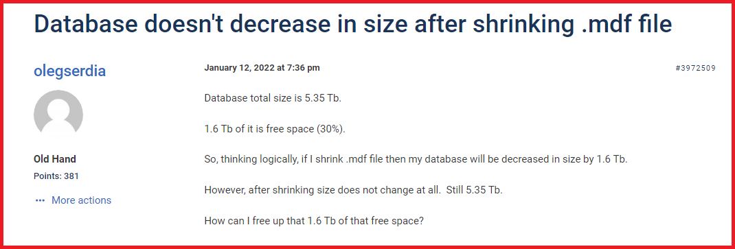 size not increase after shrink mdf