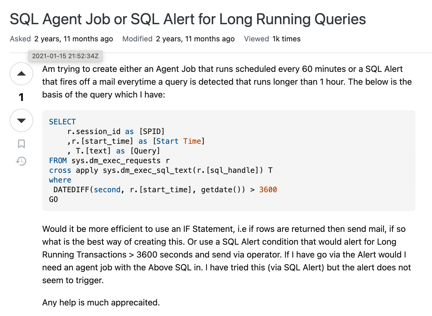 SQL Server long running transactions query