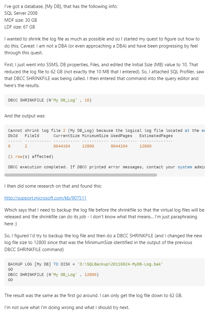 SQL clear log file