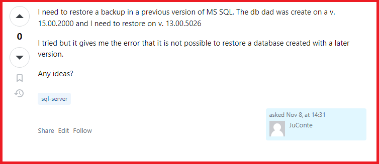 how to migrate a SQL Server database to a lower version
