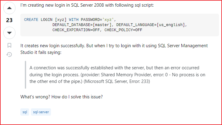 error 233 SQL Server query
